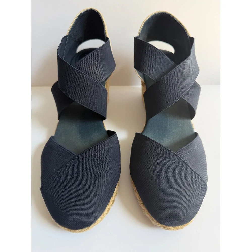 Lauren Ralph Lauren Navy Blue Elastic Strap Espadrille Wedge Sandals SZ 9.5